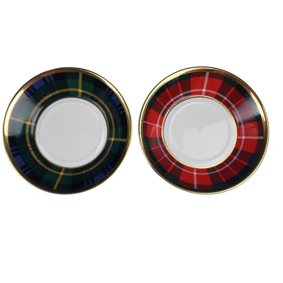 Fox Tartan Plaid Green Red Demitasse Cup Saucer Sets English Bone China Fraser - Picture 7 of 11